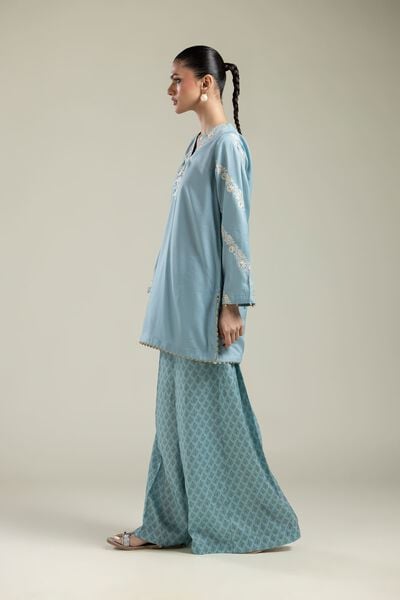 Embroidered | Textured Weave | Geometric Wide Pants | GBP 20.00