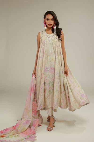 Embroidered | Raw Silk | Sleeveless 3-piece Set | GBP 130.00