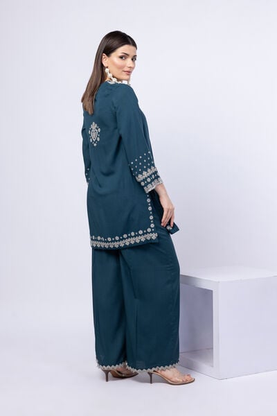 Embroidered | Crosshatch Raw Silk | Pants | GBP 20.00
