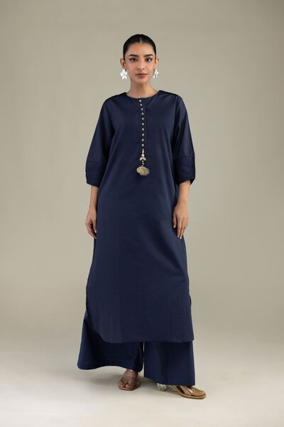 Dyed | Textured Cotton | Longline Navy Kurta | GBP 30.00