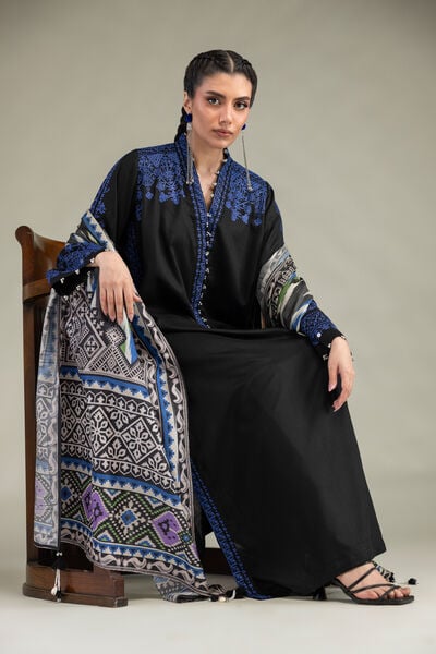 Embroidered | Raw Silk | V-Neck Longline Kurta | GBP 55.00