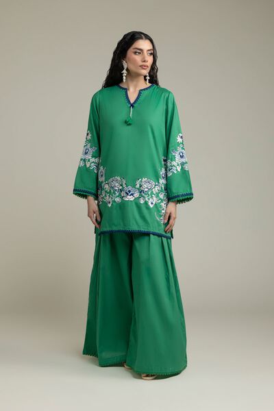 Embroidered | Cambric | Solid Green Pants | GBP 25.00
