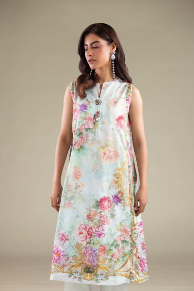 Embroidered | Raw Silk | Sleeveless Floral Kurta | GBP 45.00