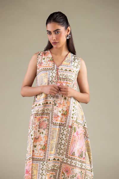 Printed | Cambric | Sleeveless Longline Kurta | GBP 25.00