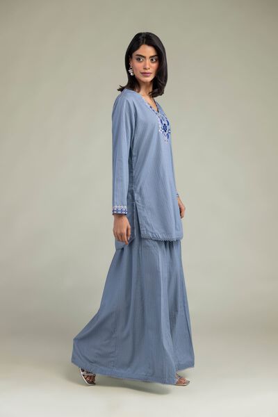 Embroidered | Cotton Dobby | Solid Blue Pants | GBP 25.00