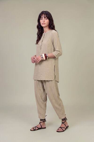 Dyed | Textured Georgette | Solid Beige Trousers | GBP 30.00