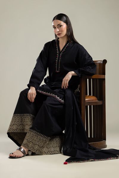 Embroidered |Cotton Dobby | Black Embroidered Kurta | GBP 25.00