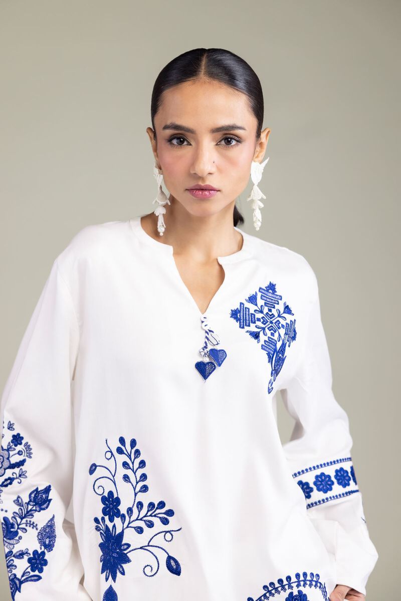 Embroidered | Viscose Crepe | Floral White Tunic | GBP 30.00