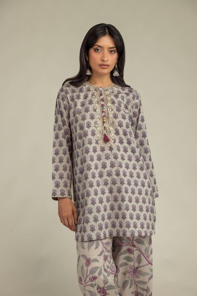 Embroidered | Cambric | Short Beige Kurta | GBP 17.50