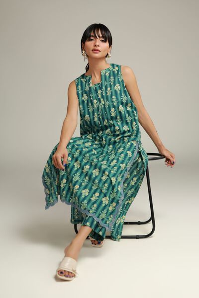 Embroidered | Cotton Dobby | Teal Cotton Kurta | GBP 12.50