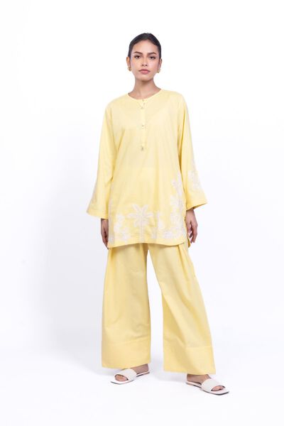 Embroidered | Cotton Dobby | Yellow Cotton Pants | GBP 12.00