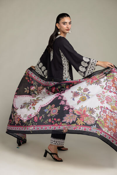 Embroidered  | Polyester Silk | Black Silk Dupatta | GBP 25.00