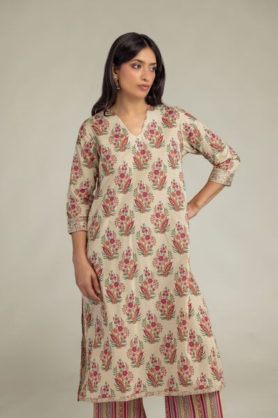 Embroidered | Cambric | Beige Cambric Kurta | GBP 17.50