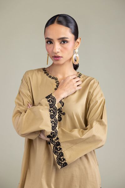 Embroidered | Cambric | Beige Cambric Kurta | GBP 35.00