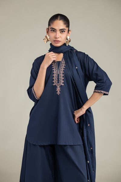 Embroidered | Cambric | Cambric Navy Kurta | GBP 30.00