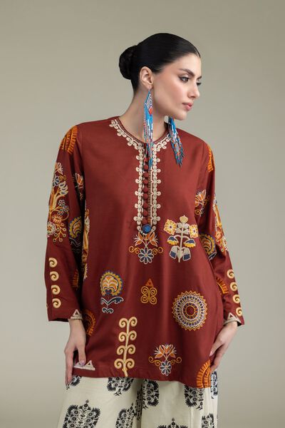 Embroidered | Raw Silk | Rust Silk Kurta | GBP 40.00