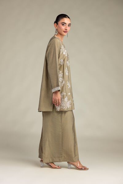 Printed | Raw Silk | Olive Solid Pants | GBP 25.00