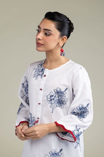 Embroidered | Cotton Dobby | Floral Round-Neck Kurta | GBP 30.00