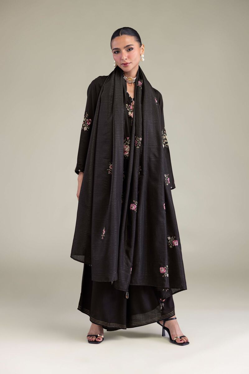 Embroidered | Polyester Silk | Black Floral Dupatta | GBP 25.00