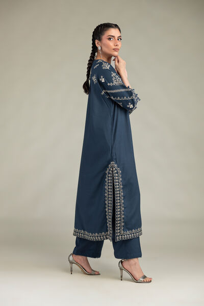 Embroidered | Raw Silk | Solid Navy Pants | GBP 30.00