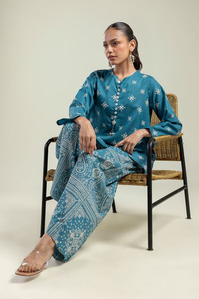 Printed | Cambric | Teal Cambric Kurta | GBP 10.00