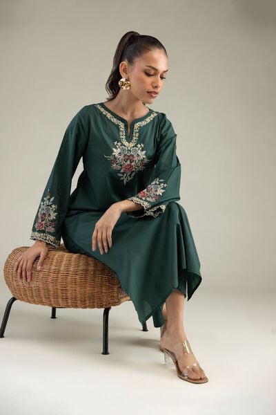 Embroidered | Cambric | Green Cambric Kurta | GBP 30.00