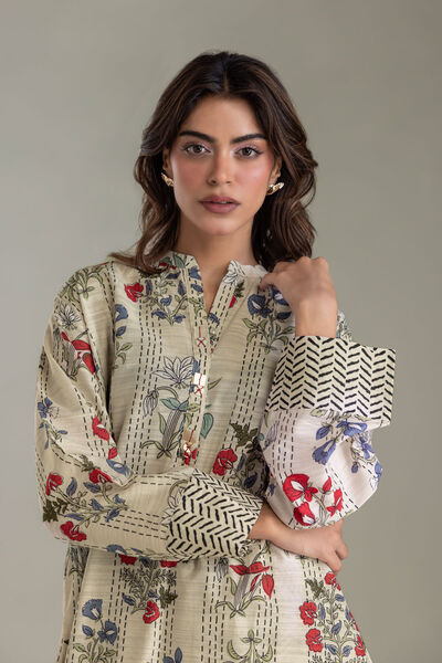 Printed | Light Khaddar | Beige Floral Kurta | GBP 30.00