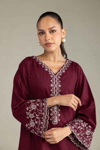 Embroidered | Cambric | Maroon Cambric Kurta | GBP 35.00