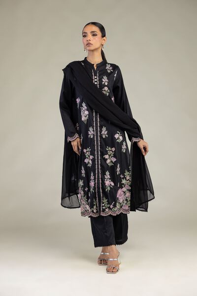 Embroidered | Dobby | Black Tailored Three-Piece | GBP 70.00