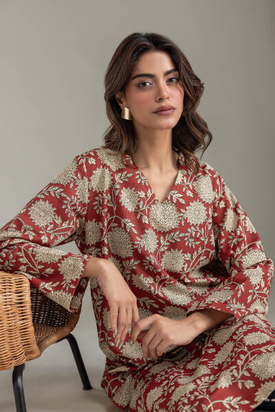 Printed | Light Khaddar | Floral V-neck Kurta | GBP 30.00