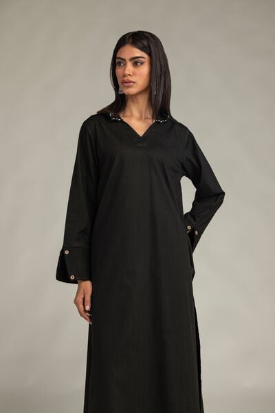 Embroidered | Textured Cotton | Long Black Kurta | GBP 25.00