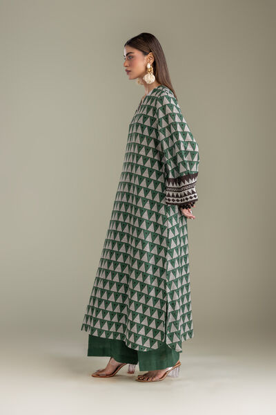 Printed | Light Khaddar | Solid Green Pants | GBP 25.00