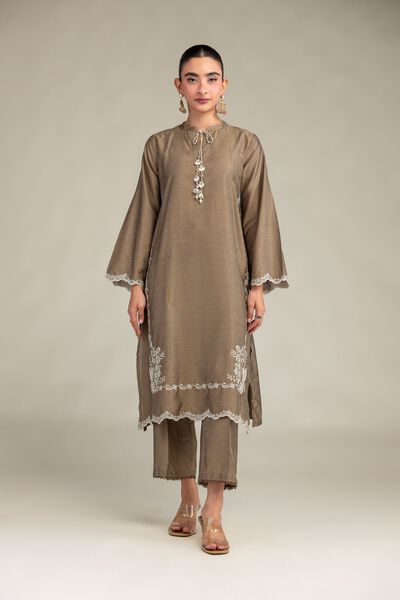 Printed | Raw Silk | Solid Brown Pants | GBP 20.00