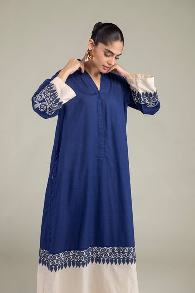 Embroidered | Cotton Dobby | Cotton Navy Kurta | GBP 40.00