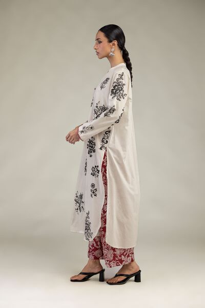 Embroidered | Cotton Dobby | Red Cotton Pants | GBP 25.00