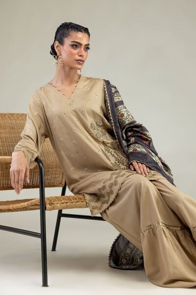 Embroidered | Raw Silk | Floral V-Neck Kurta | GBP 45.00