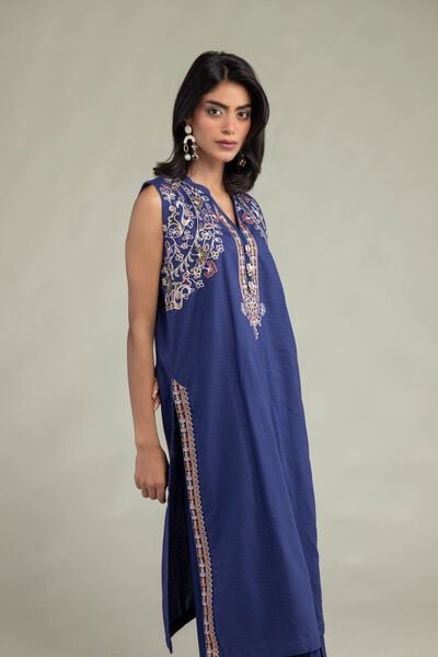 Embroidered | Cotton Dobby | Floral Sleeveless Kurta | GBP 40.00