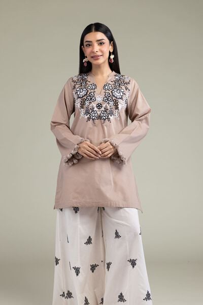Embroidered | Cambric | Floral Beige Kurta | GBP 25.00