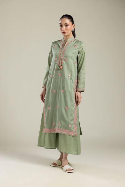 Embroidered | Textured Weave | Green Solid Pants | GBP 20.00