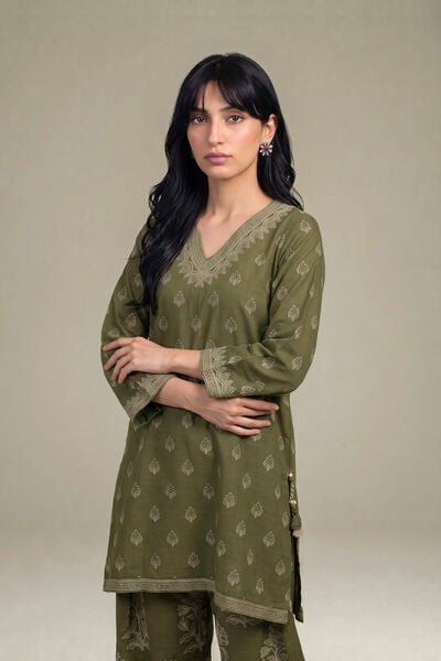 Printed | Light Khaddar | Printed Olive Kurta | GBP 40.00