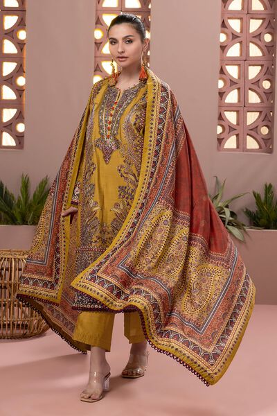 Dull Raw Silk | Embroidered | Fabrics 3 Piece | GBP 27.50