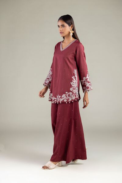 Embroidered | Raw Silk | Relaxed Solid Pants | GBP 30.00