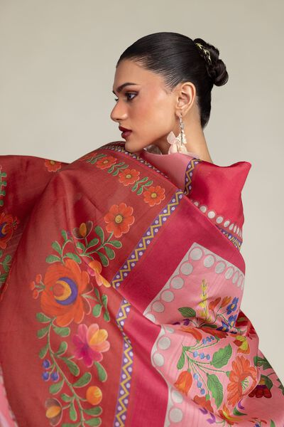 Embroidered | Polyester Silk | Red Floral Dupatta | GBP 20.00