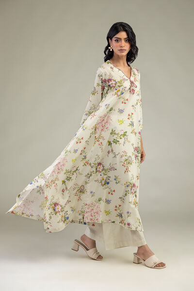 Embroidered | Cambric | Floral V-Neck Kurta | GBP 14.00