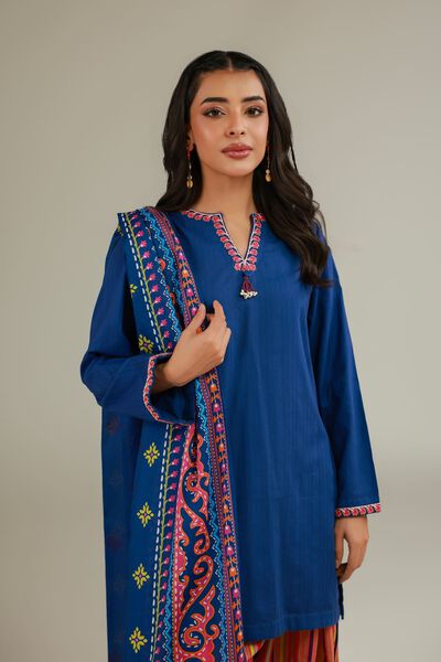 Embroidered | Cotton Dobby | Solid Blue Kurta | GBP 25.00
