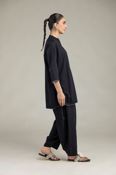 Embroidered | Textured Cotton Viscose | Black Cotton Pants | GBP 17.50