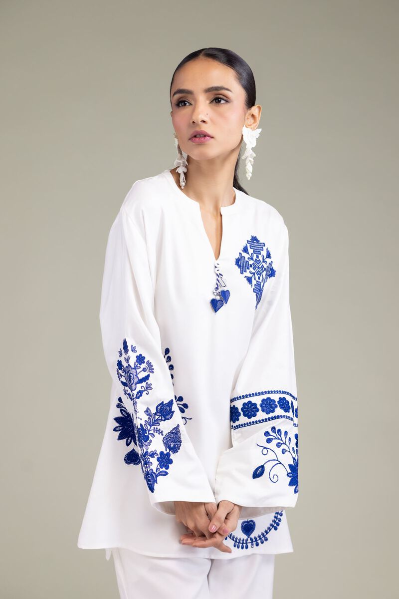 Embroidered | Viscose Crepe | Floral White Tunic | GBP 30.00