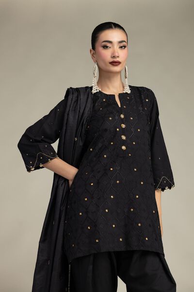 Embroidered | Raw Silk | Black Silk Kurta | GBP 40.00