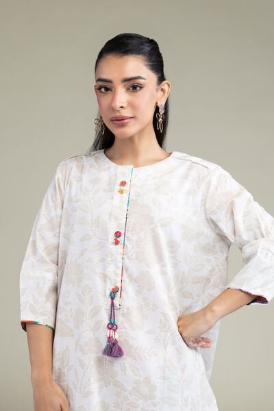 Printed | Cotton Dobby | White Longline Kurta | GBP 20.00