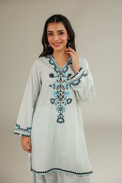 Embroidered | Cotton Dobby | Floral V-Neck Kurta | GBP 15.00